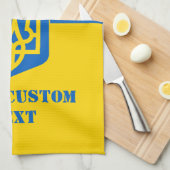 Linge De Cuisine Drapeau ukrainien avec armoiries et texte (Quart Plié)
