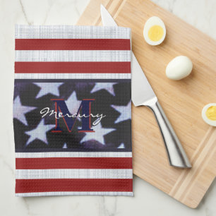 Linge De Cuisine Drapeau vintage Patriotique Juillet 4e Monogramme