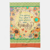 Linge De Cuisine Drôle Citation faim Floral Nom du coeur Cuisine (Vertical)