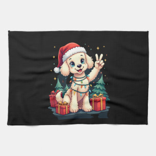 Linge De Cuisine Drôle de main de la paix Poodle Lumières de Noël F