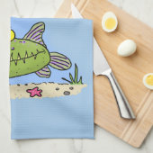 Linge De Cuisine Drôle gras affamé poisson vert dessin de pêche (Quart Plié)