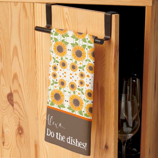 Linge De Cuisine Drôle Happy Sunflower Custom Alexa Citation