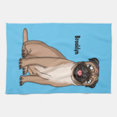 Linge De Cuisine Drôle joyeux dessin animé de chien de carlin (Horizontal)