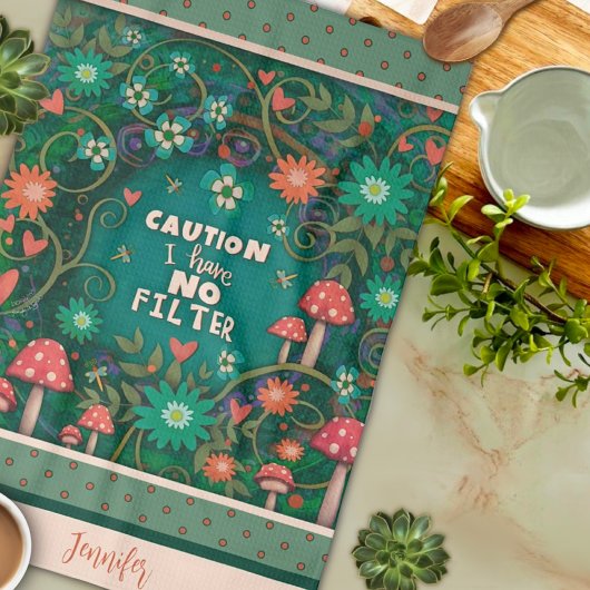 Linge De Cuisine Drôle Pas Filtre Citation Floral Champhroom Nom Ve