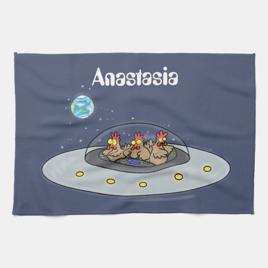 Linge De Cuisine Drôle poule dans l'espace dessin animé (Horizontal)