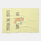 Linge De Cuisine Drôle Pour Le Saumon De Renard Fermer Le Frigo (Horizontal)