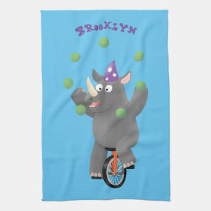 Linge De Cuisine Drôle rhinocéros mignon jonglant sur monocycle