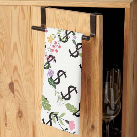 Linge De Cuisine Duo Tone Dollar $ign Fleurs Blanches (Pliage en tiers)