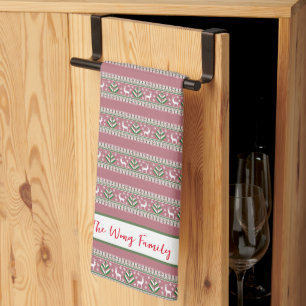 Linge De Cuisine Dusty rose vert et blanc Fair Isle Noël