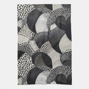 Linge De Cuisine Dynamique Noir Blanc - Flux Géométrique Organique