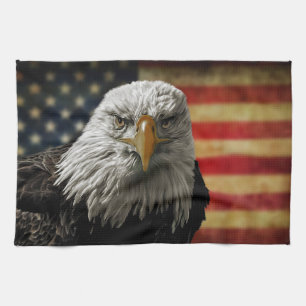 Linge De Cuisine Eagle chauve américain sur le drapeau grunge
