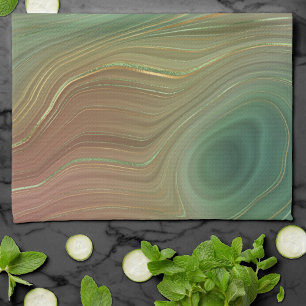 Linge De Cuisine Earthy Emerald Strata Agate d'encre verte et dor