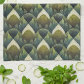 Linge De Cuisine Earthy Green Art Deco Fan Pattern (5) (Plié)