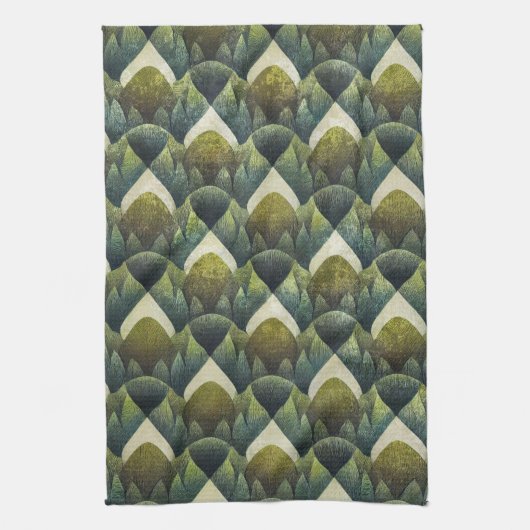 Linge De Cuisine Earthy Green Art Deco Fan Pattern (5) (Vertical)