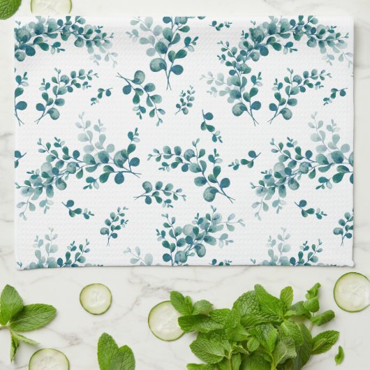 Linge De Cuisine Eau-couleur eucalyptus verdure (Plié)