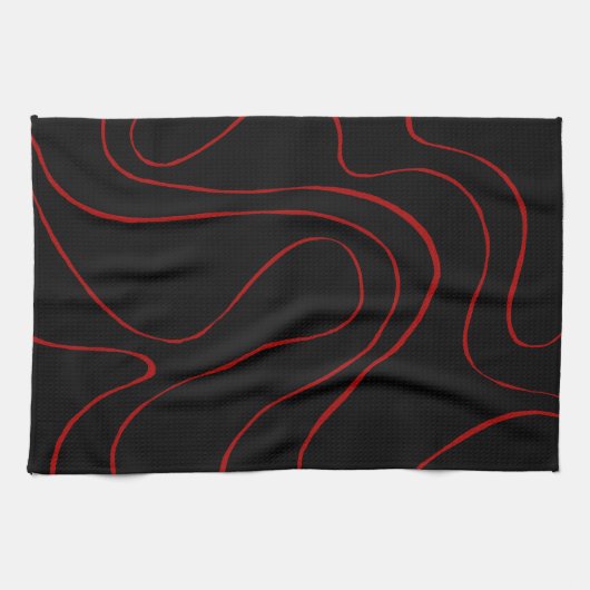 Linge De Cuisine Ebb et flux 2 en rouge et noir (Horizontal)