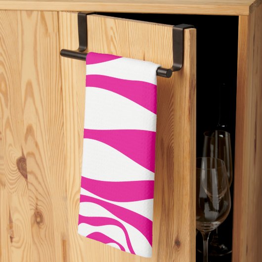 Linge De Cuisine Ebb et flux 4 en Magenta et Blanc (Pliage en tiers)