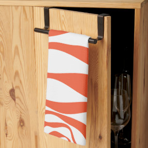 Linge De Cuisine Ebb et flux 4 en orange et blanc