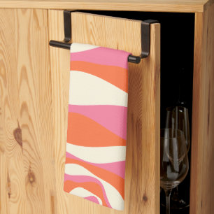 Linge De Cuisine Ebb et flux 4 - rose, orange et crème