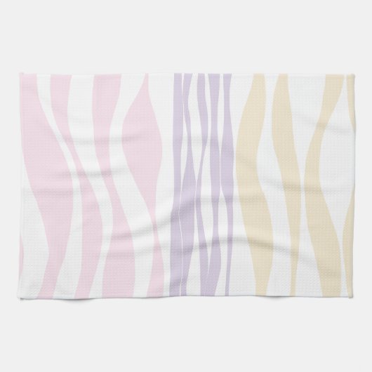 Linge De Cuisine Ebb et flux - rose pastel, jaune et violet (Horizontal)