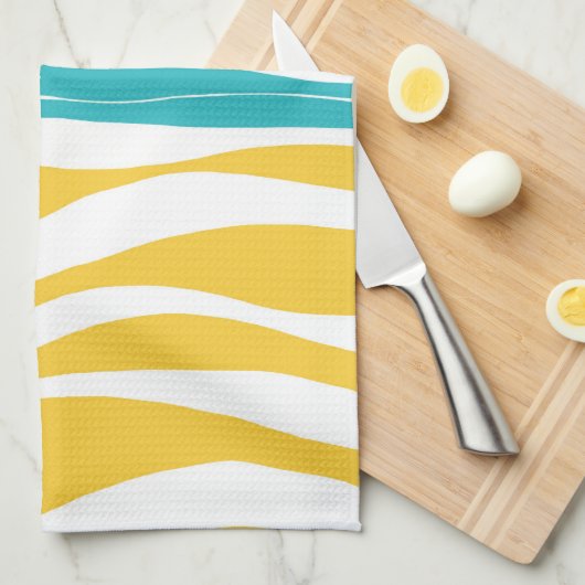 Linge De Cuisine Ebb et flux - Turquoise & Jaune (Quart Plié)