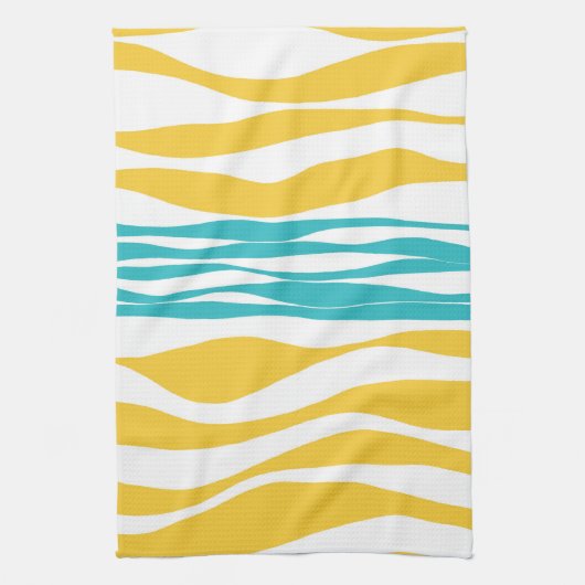 Linge De Cuisine Ebb et flux - Turquoise & Jaune (Vertical)