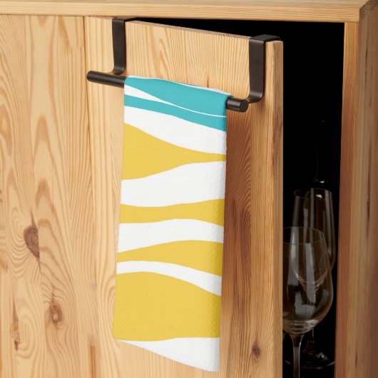 Linge De Cuisine Ebb et flux - Turquoise & Jaune (Pliage en tiers)