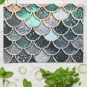 Linge De Cuisine Écailles de sirène argentées Luxeuses (Plié)