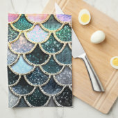 Linge De Cuisine Écailles de sirène argentées Luxeuses (Quart Plié)