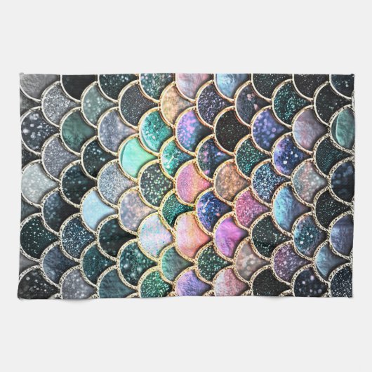 Linge De Cuisine Écailles de sirène argentées Luxeuses (Horizontal)