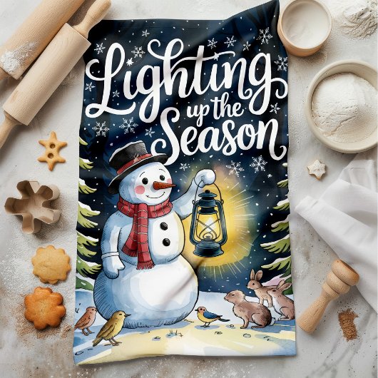Linge De Cuisine Éclairage de la saison Snowman Noël