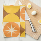 Linge De Cuisine Éclats de milieu de siècle sur des cercles orange (Quart Plié)
