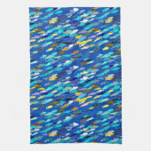 Linge De Cuisine École de poisson, bleu foncé, blanc et turquoise (Vertical)