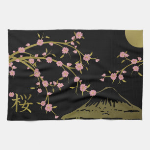 Linge De Cuisine Écran noir rose Sakura or noir