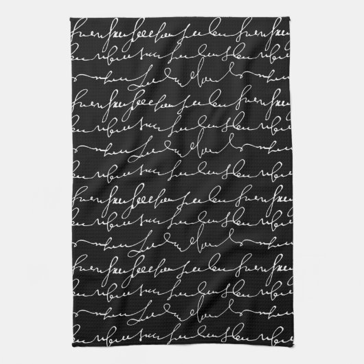 Linge De Cuisine Écriture cursive fantaisiste, charabia, noir & bla (Vertical)