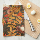 Linge De Cuisine Écureuil d'automne sur brun foncé (Quart Plié)