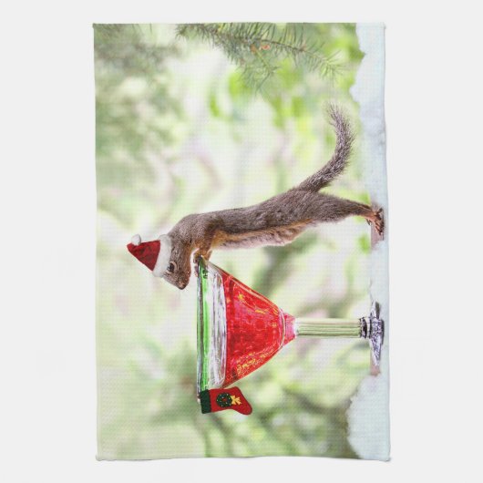 Linge De Cuisine Écureuil de Noël à l'heure heureuse (Vertical)