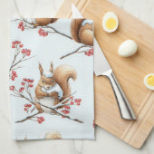 Linge De Cuisine Écureuils d'hiver parmi les branches enneigées (Quart Plié)