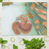 Linge De Cuisine Écureuils mignons mangeant des noisettes Illustrat (Plié)