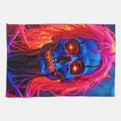 Linge De Cuisine Eerie Skeleton avec conception de cheveux roses (Horizontal)