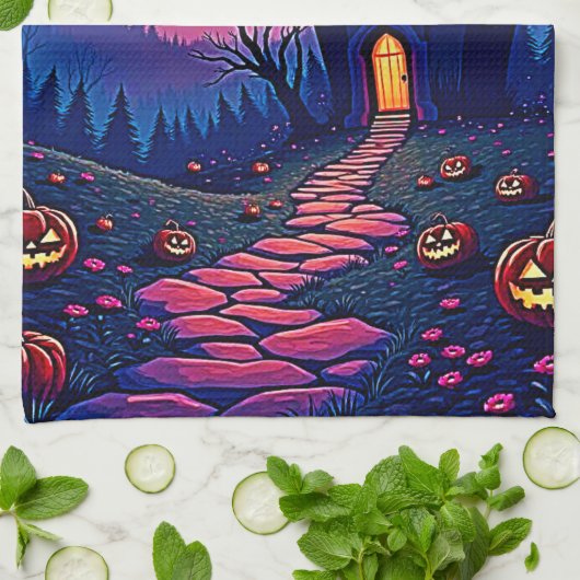 Linge De Cuisine Éffrayant Halloween Haunted Mansion Art (Plié)