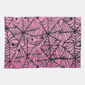 Linge De Cuisine Éffrayante Halloween Spider Webs sur rose (Horizontal)