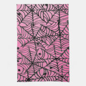 Linge De Cuisine Éffrayante Halloween Spider Webs sur rose (Vertical)