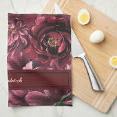 Linge De Cuisine Élégance des fleurs bordeaux (Quart Plié)