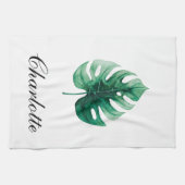 Linge De Cuisine Elégance moderne Aquarelle Monstera Feuille verte (Horizontal)