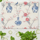 Linge De Cuisine Elégance orientale : Porcelaine bleue et fleurs (Plié)