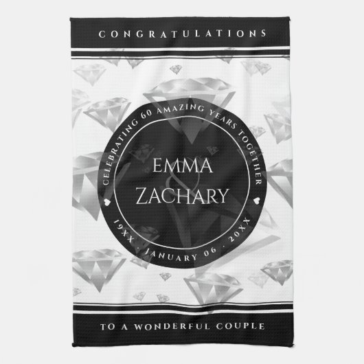 Linge De Cuisine Élégant 60ème 75ème anniversaire de Mariage de dia (Vertical)