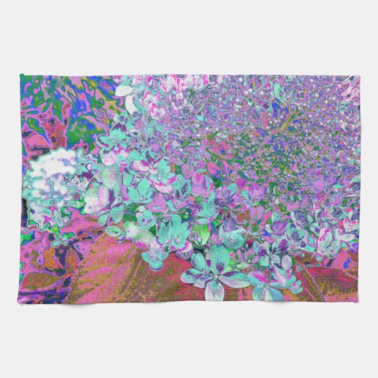 Linge De Cuisine Elegant Aqua et Purple Limelight Hydrangea Détail (Horizontal)
