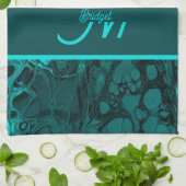 Linge De Cuisine Elégant Aqua Turquoise bold Script Monogramme (Plié)