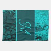 Linge De Cuisine Elégant Aqua Turquoise bold Script Monogramme (Horizontal)